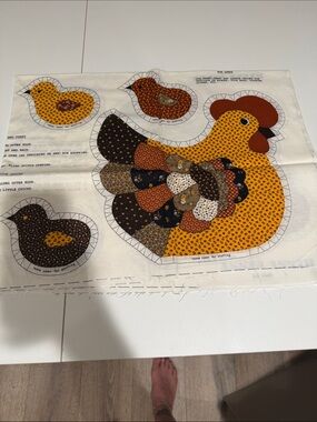 Patchwork Hen Plush Bird Toy Sewing Panel - Yellow & Brown